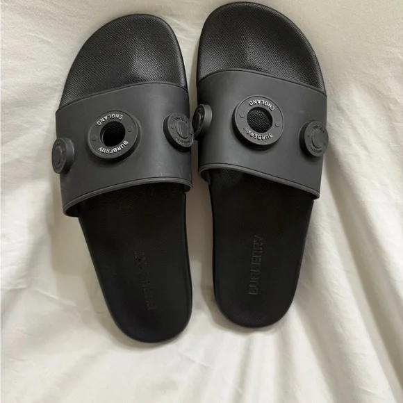 Burberry Black Rubber Slides Size 46 (US 12/13) Logo Designer Sandals - Picture 6 of 11